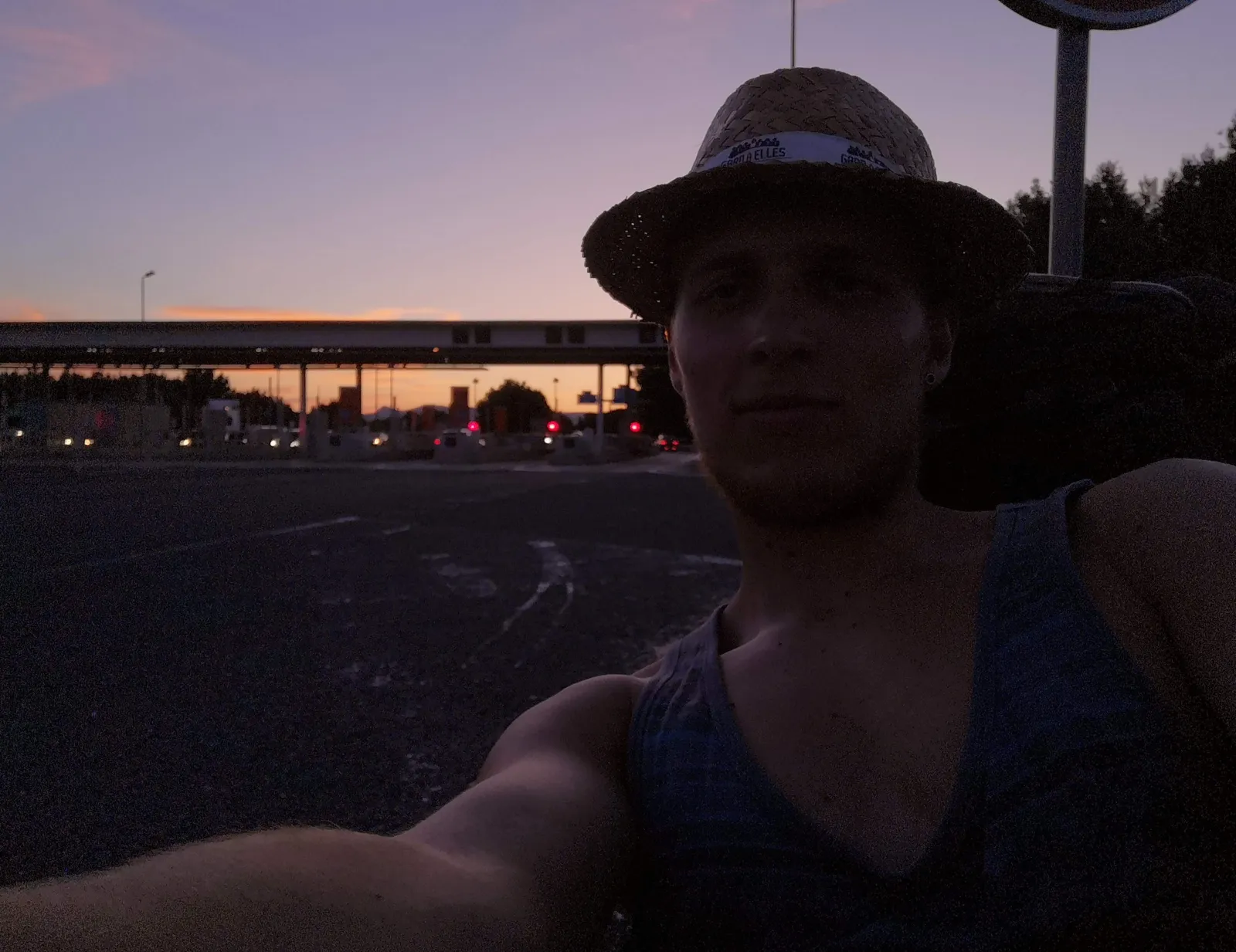 Waiting at the toll booth, heading for Spain, 12 July 2019